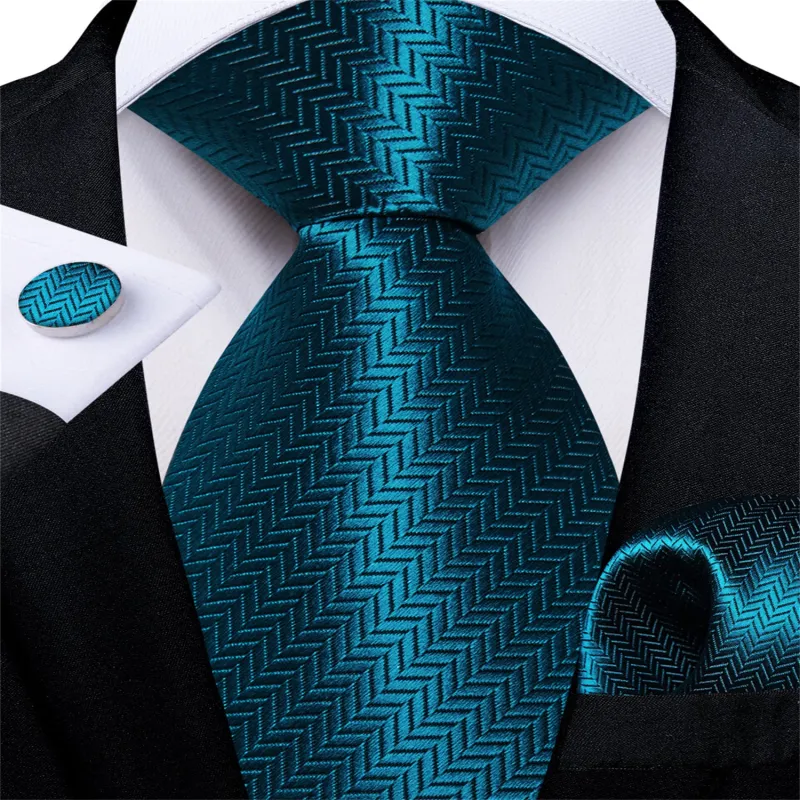 Ties2you Zipper Tie Teal Striped Easy-pull Pre-tied Tie Hanky Cufflinks Set sold by Ties2You