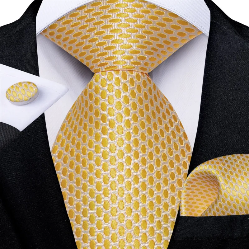 Ties2you Easy-pull Tie Yellow Geometry	Woven Men's Silk Tie Set Hot sold by Ties2You