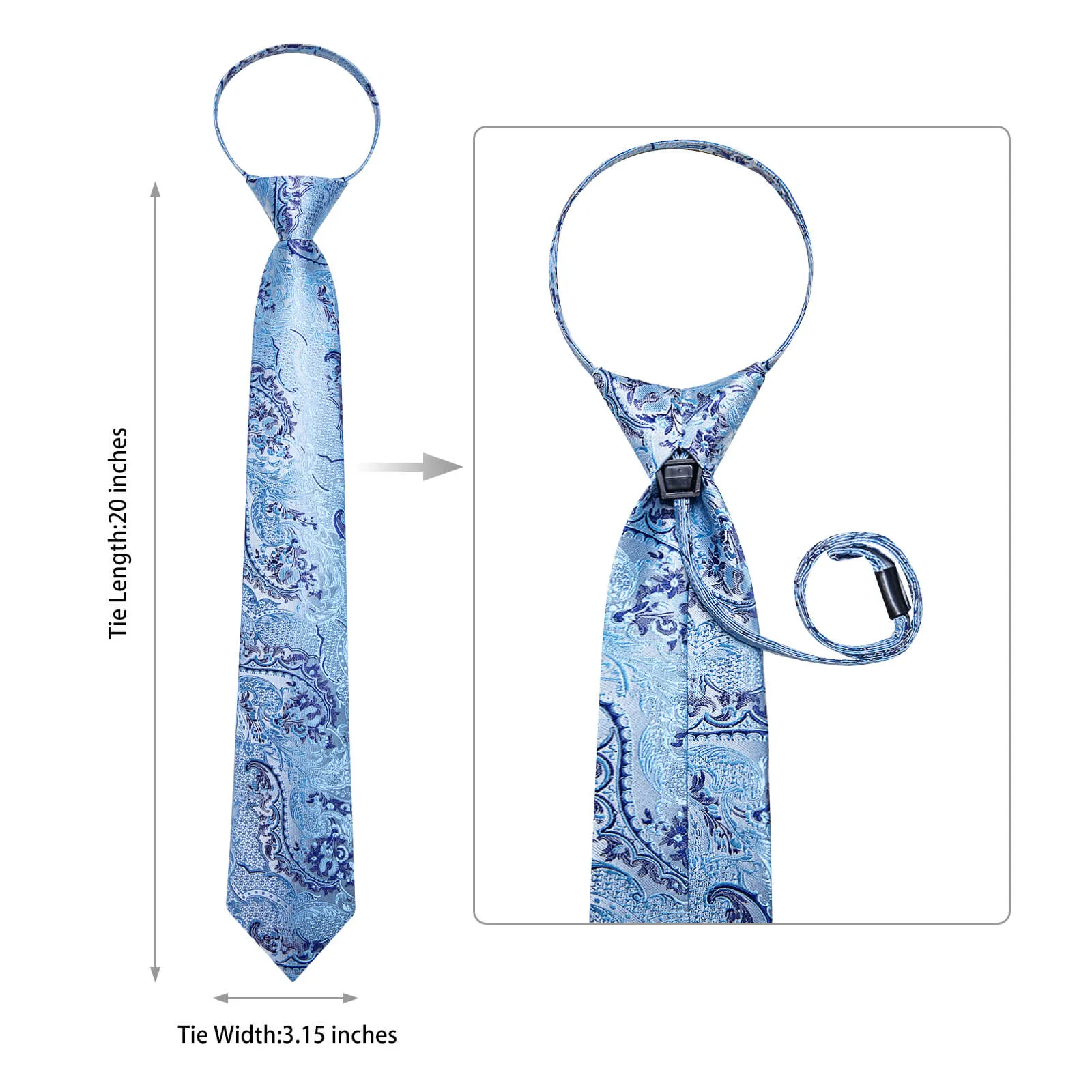 Ties2you Easy-pull Tie Blue Jacquard Woven Floral Men's Silk Tie Set sold by Ties2You product image thumbnail 5