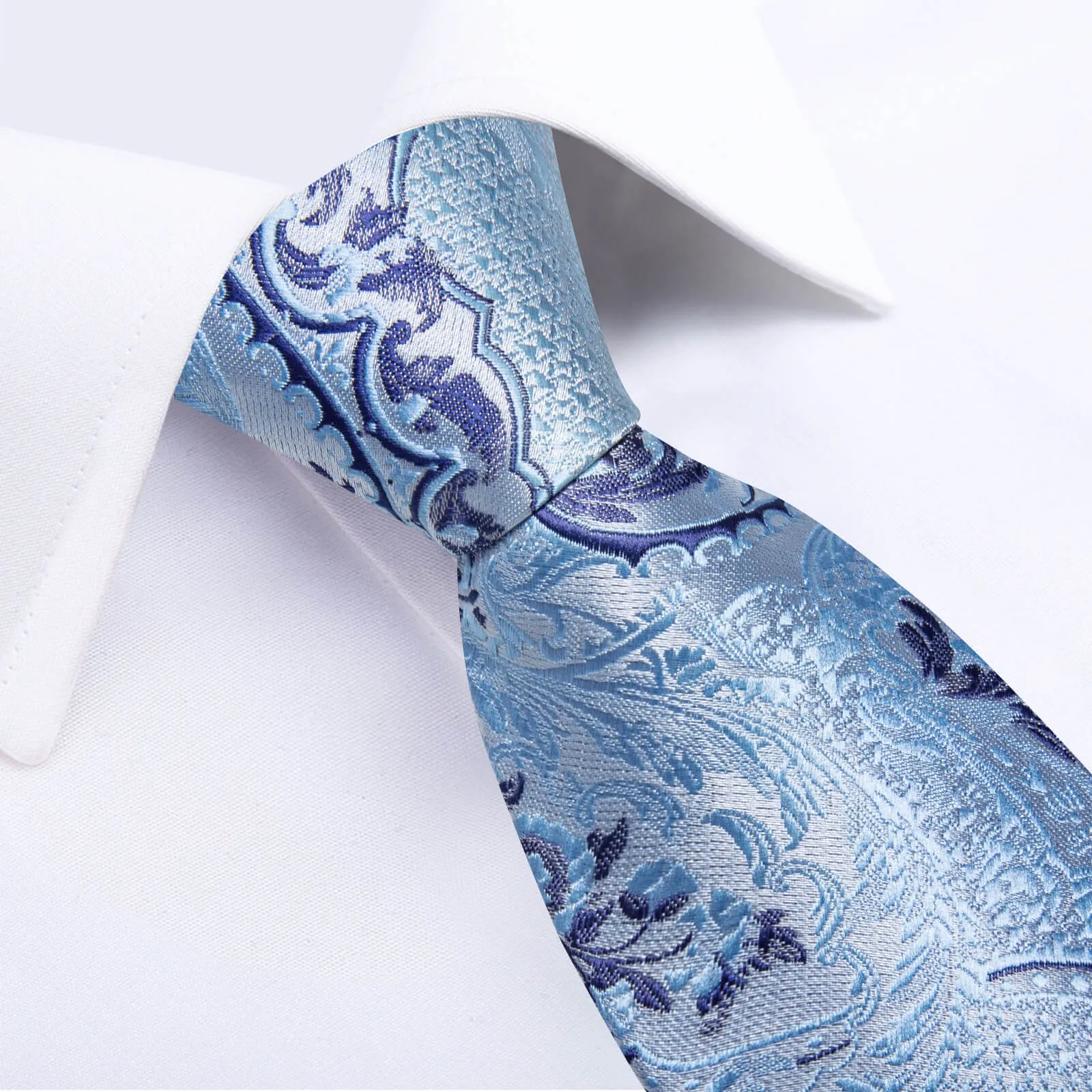 Ties2you Easy-pull Tie Blue Jacquard Woven Floral Men's Silk Tie Set sold by Ties2You product image thumbnail 2