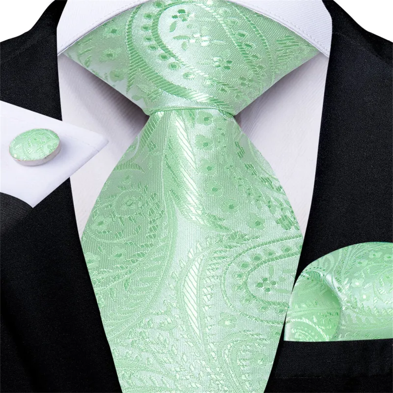 Ties2you Easy-pull Tie Mint Green Paisley Men's Silk Tie Set for Wedding sold by Ties2You
