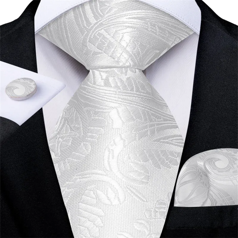 Ties2you Easy-pull Tie White Paisley Men's Silk Tie Handkerchief Cufflinks Set sold by Ties2You