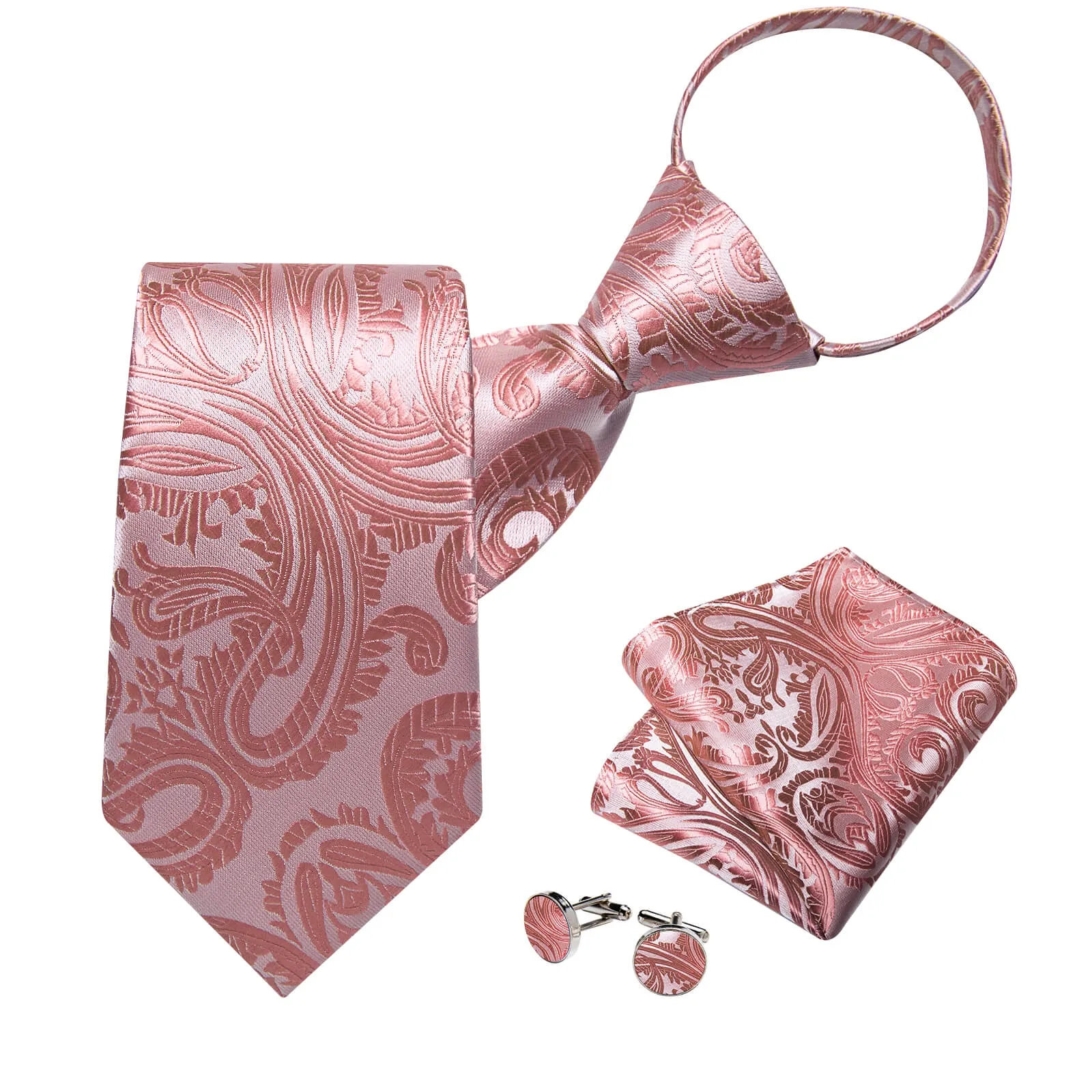 Ties2you Zipper Tie Rose Gold Woven Paisley Pre-tied Tie Necktie Set sold by Ties2You product image thumbnail 3