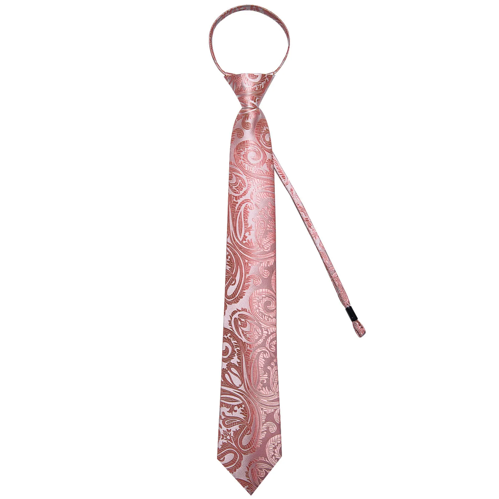 Ties2you Zipper Tie Rose Gold Woven Paisley Pre-tied Tie Necktie Set sold by Ties2You product image thumbnail 4
