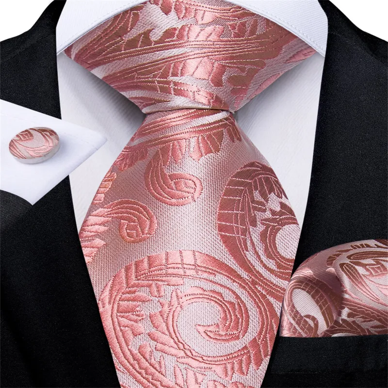 Ties2you Zipper Tie Rose Gold Woven Paisley Pre-tied Tie Necktie Set sold by Ties2You