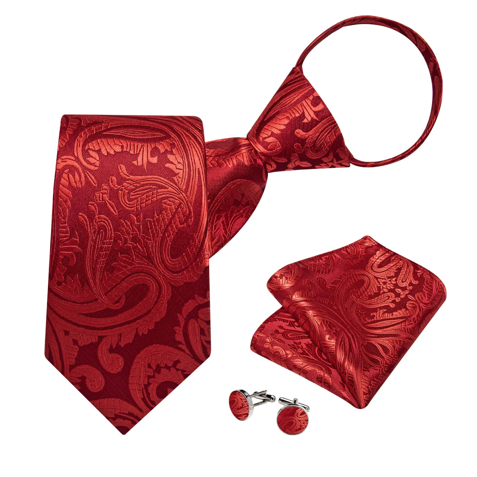 Ties2you Red Tie Paisley Men's Silk Easy-pull Tie Pocket Square Cufflinks Set sold by Ties2You product image thumbnail 3
