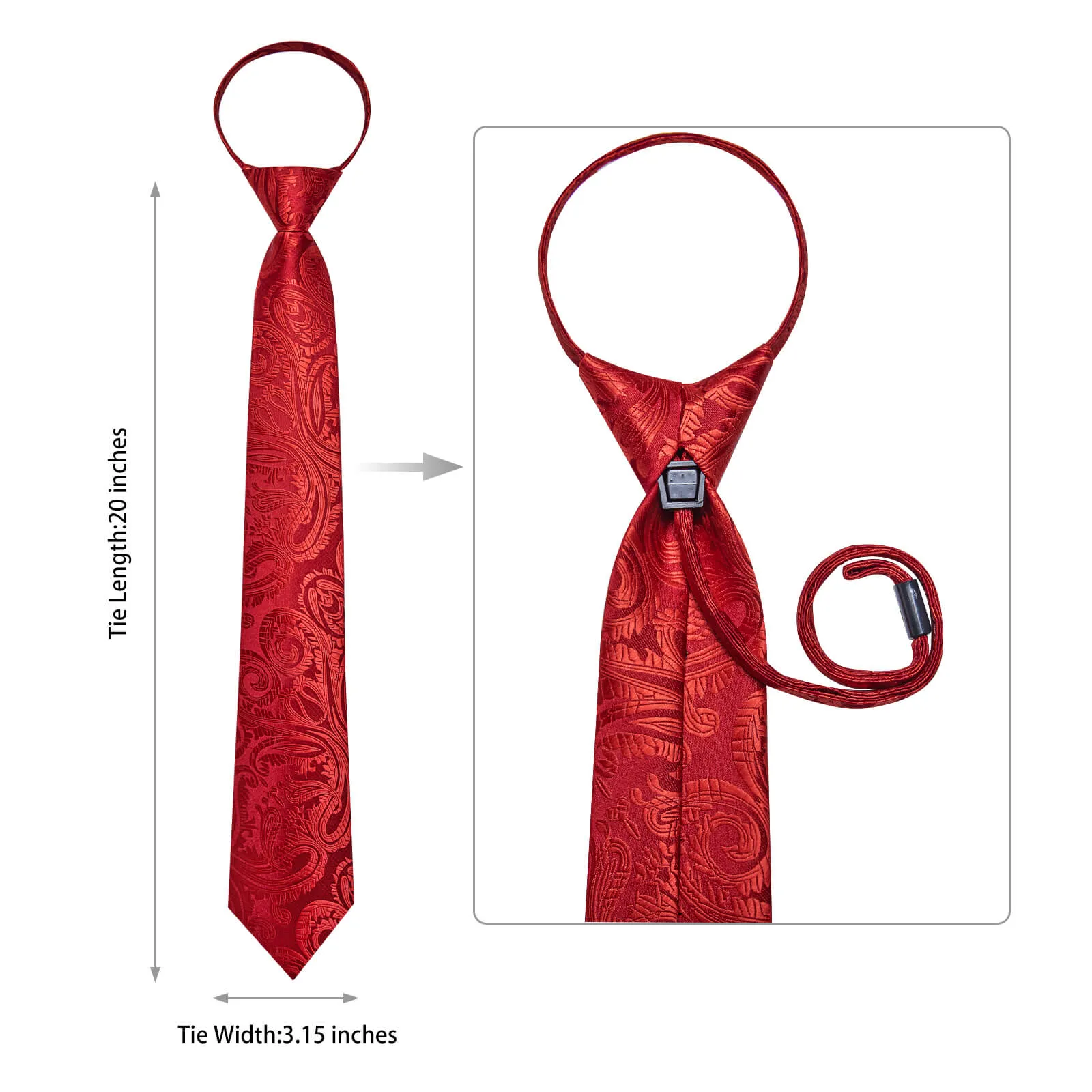 Ties2you Red Tie Paisley Men's Silk Easy-pull Tie Pocket Square Cufflinks Set sold by Ties2You product image thumbnail 5