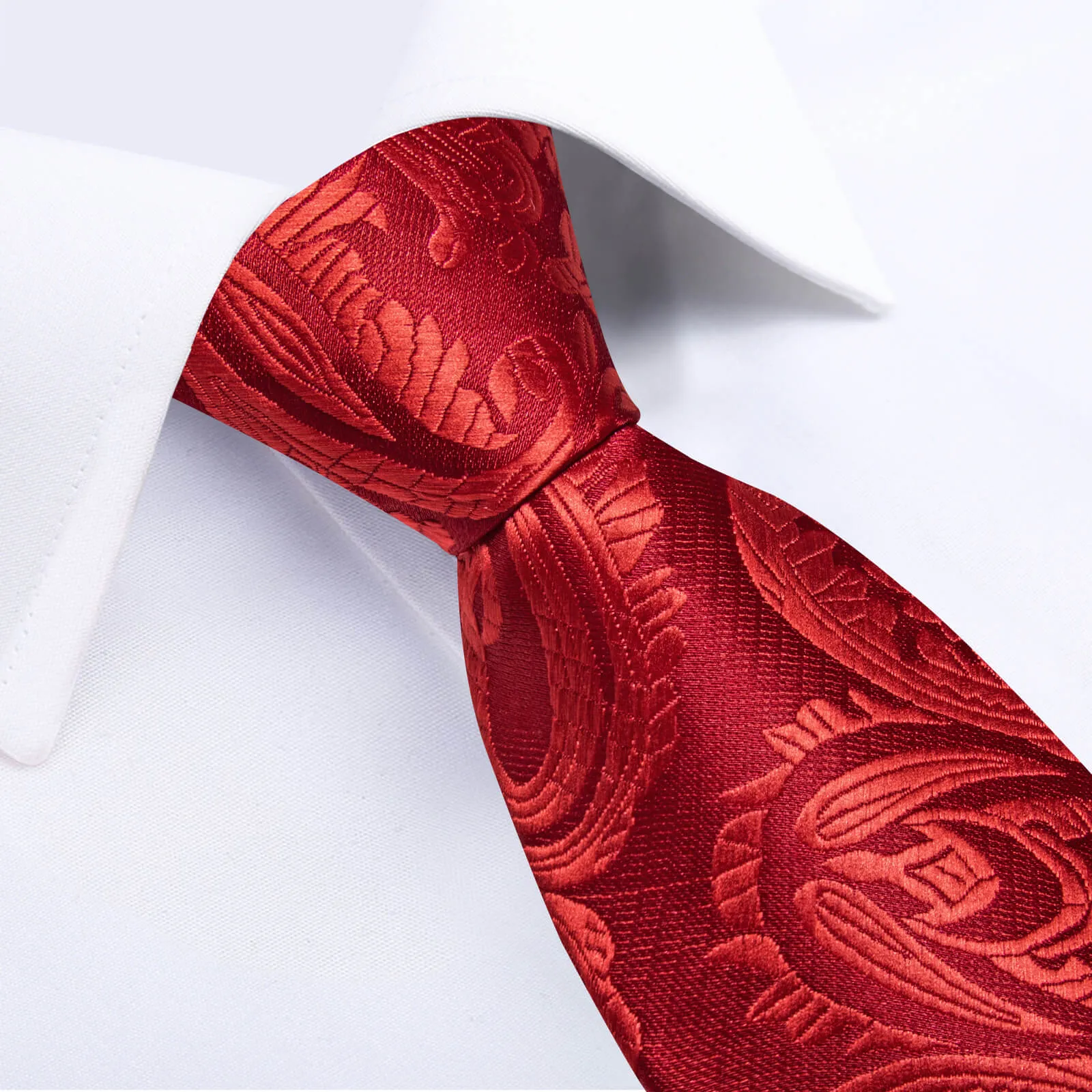 Ties2you Red Tie Paisley Men's Silk Easy-pull Tie Pocket Square Cufflinks Set sold by Ties2You product image thumbnail 2