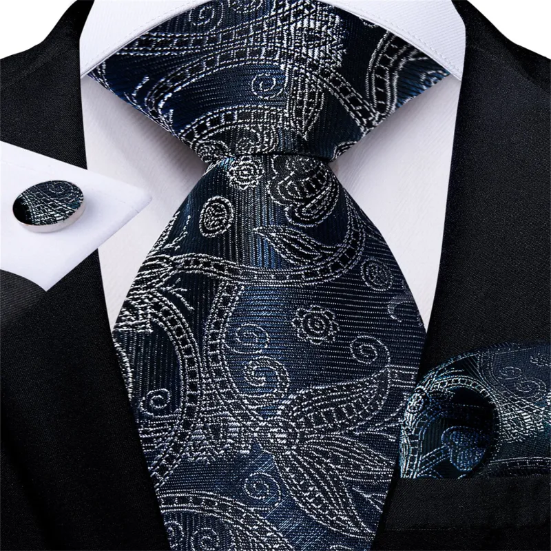 Ties2you Blue Tie Midnight Blue White Paisley Men's Silk Easy-pull Tie Set sold by Ties2You