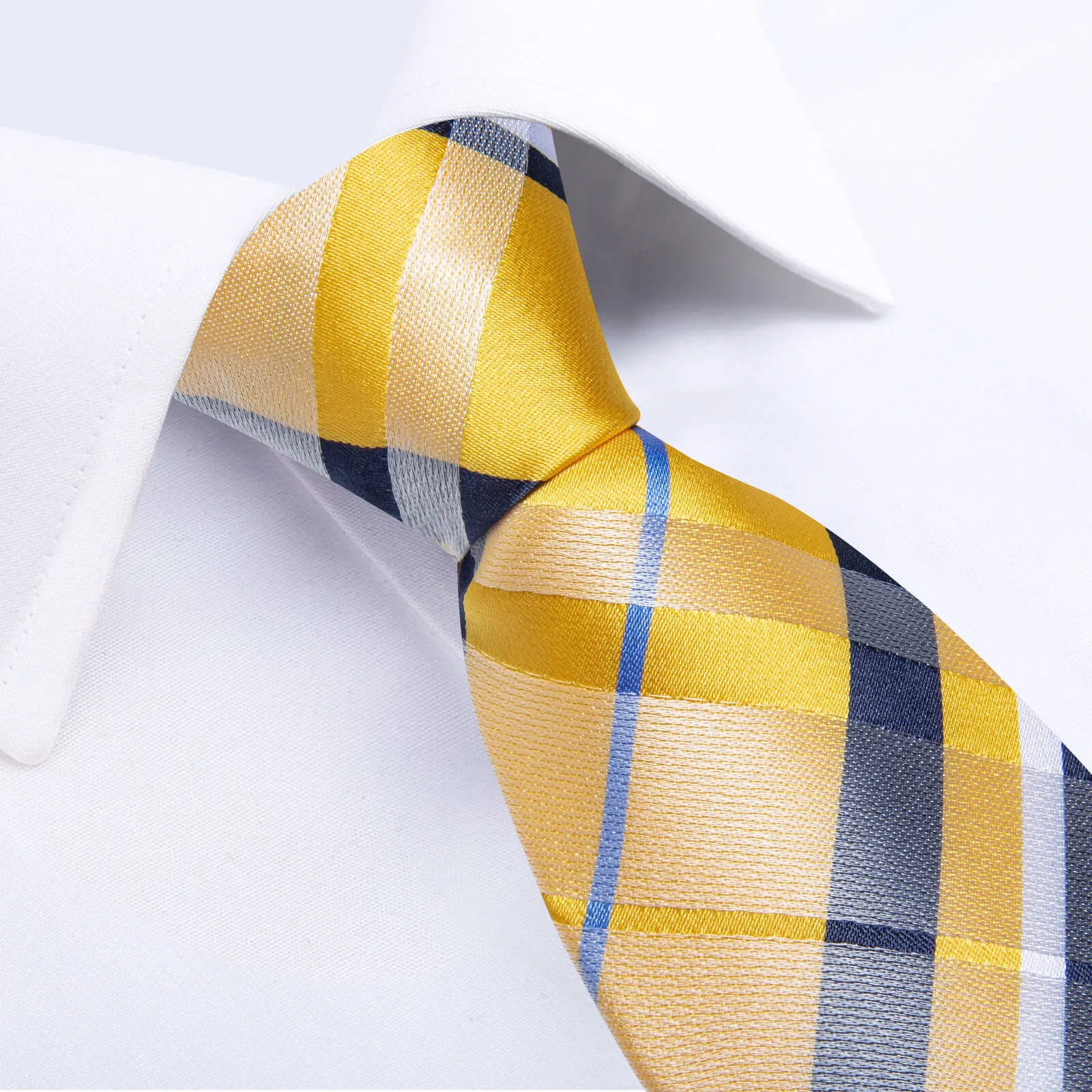 Ties2you Bucket Tie Yellow Black White Woven Plaid Men's Silk Tie Set sold by Ties2You product image thumbnail 2