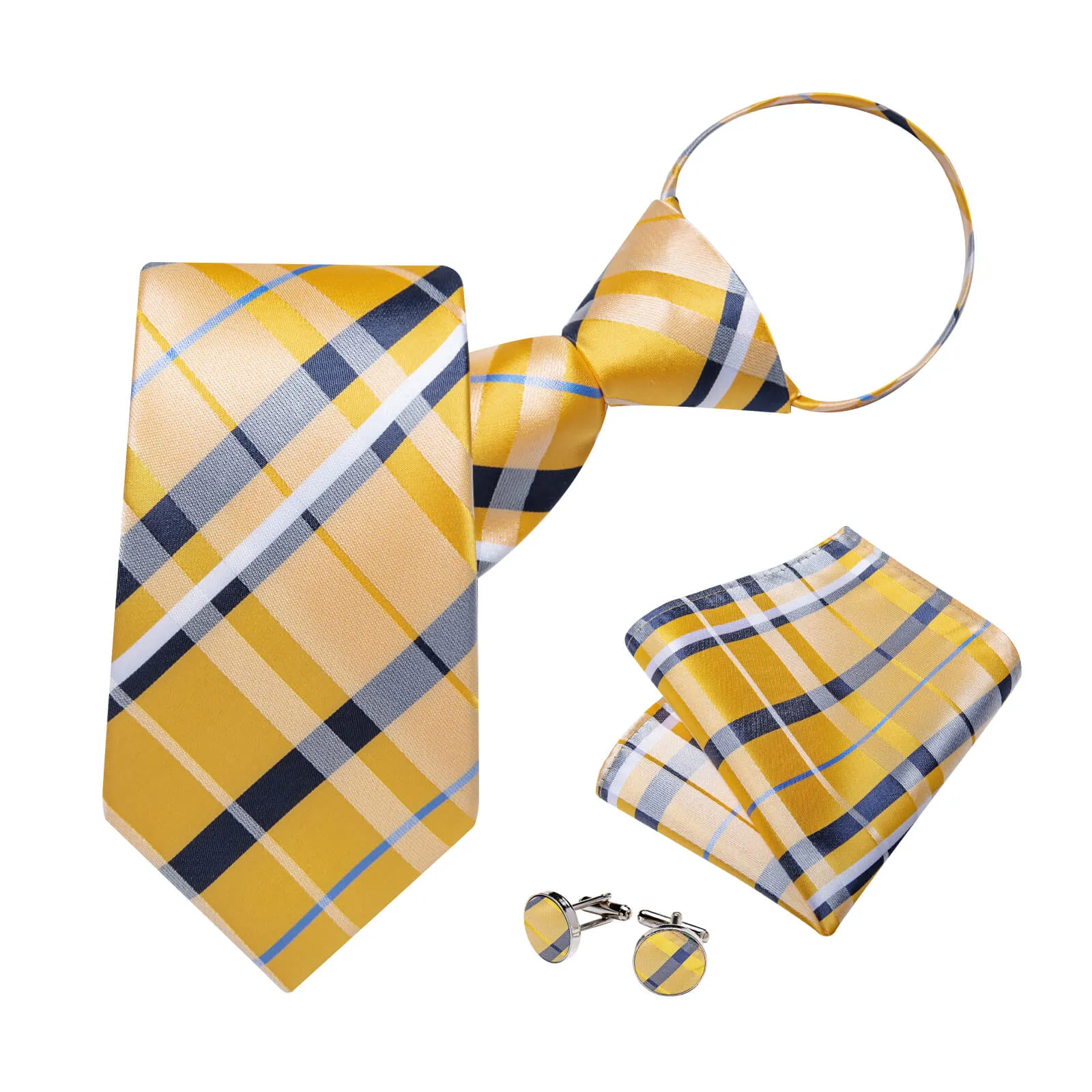 Ties2you Bucket Tie Yellow Black White Woven Plaid Men's Silk Tie Set sold by Ties2You product image thumbnail 3