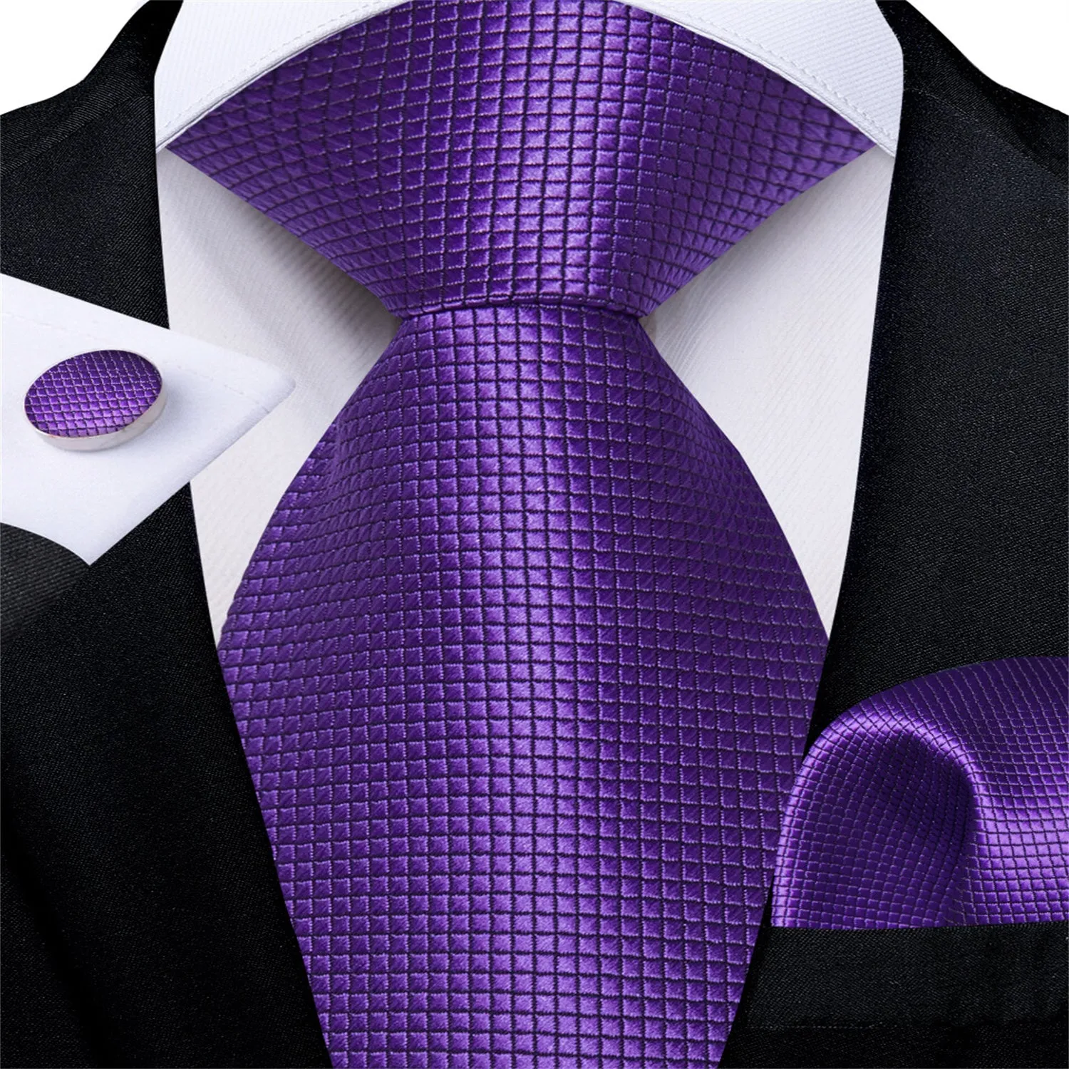 Ties2you Bucket Tie Purple Plaid Men's Silk Tie Hanky Cufflinks Set sold by Ties2You
