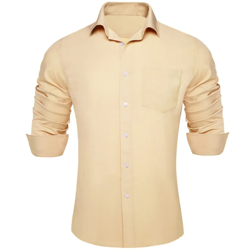 Ties2you Button Down Shirt Wheat Solid Men's Silk Long Sleeve Shirt sold by Ties2You