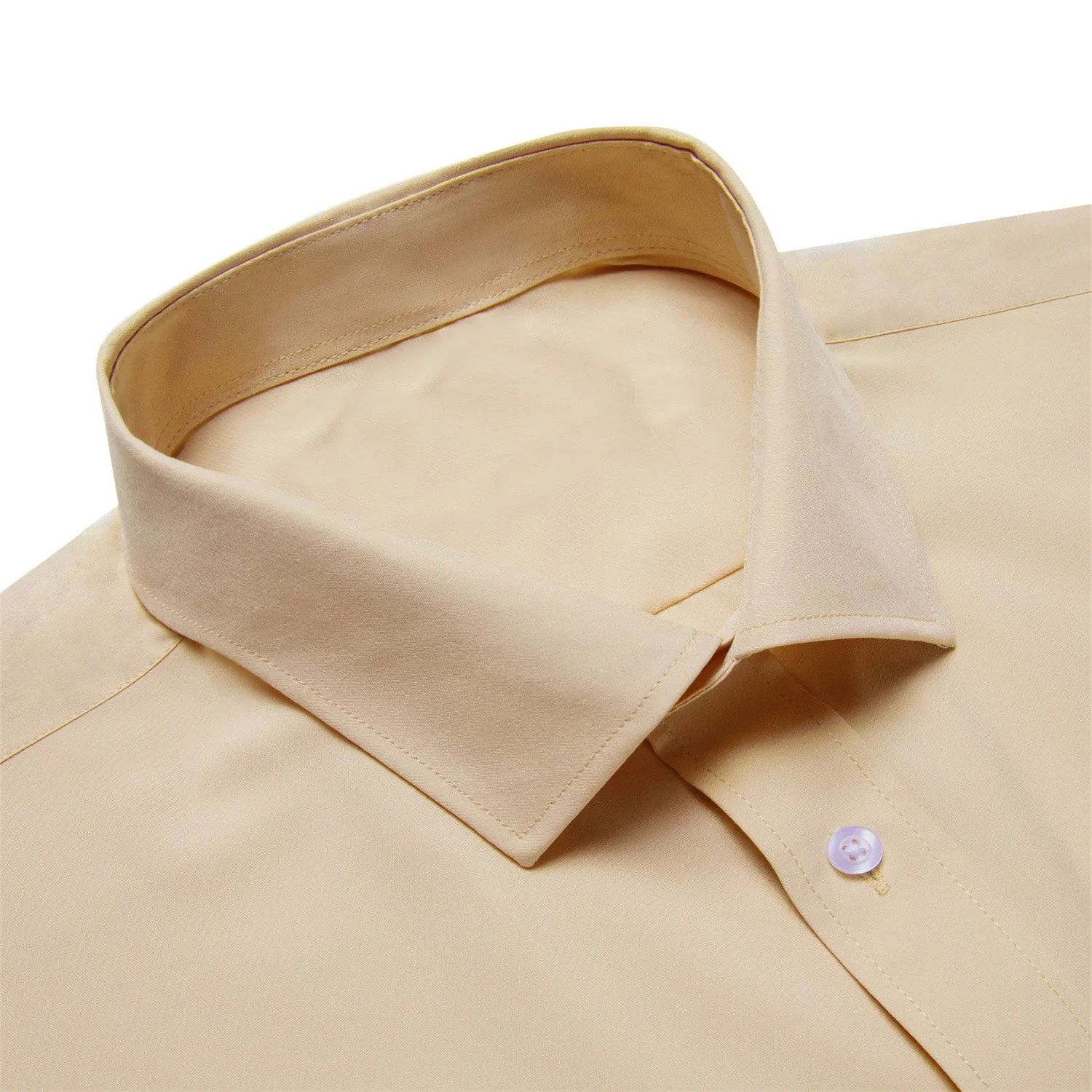 Ties2you Button Down Shirt Wheat Solid Men's Silk Long Sleeve Shirt sold by Ties2You product image thumbnail 4