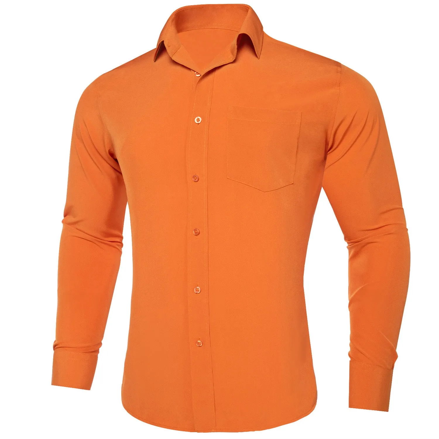 Ties2you Button Down Shirt Carrot Orange Solid Men's Silk Long Sleeve Shirt sold by Ties2You product image thumbnail 2