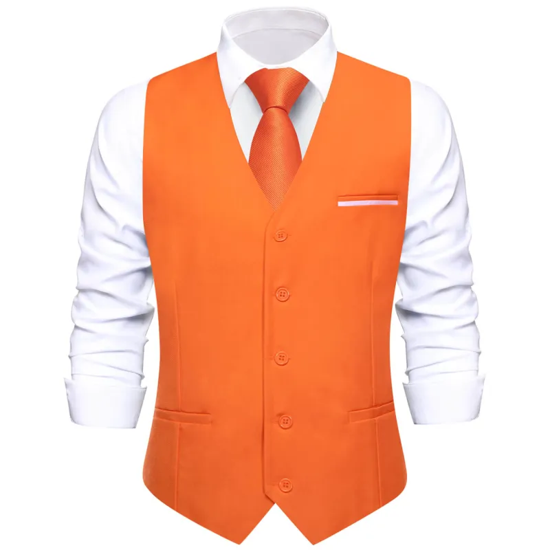 Ties2you Men's Formal Vest Coral Orange Solid Silk Vest Business Suit sold by Ties2You