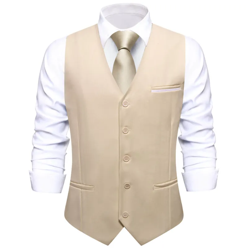 Ties2you Vest for Men Light Khaki Solid Silk Vest Business Suit sold by Ties2You