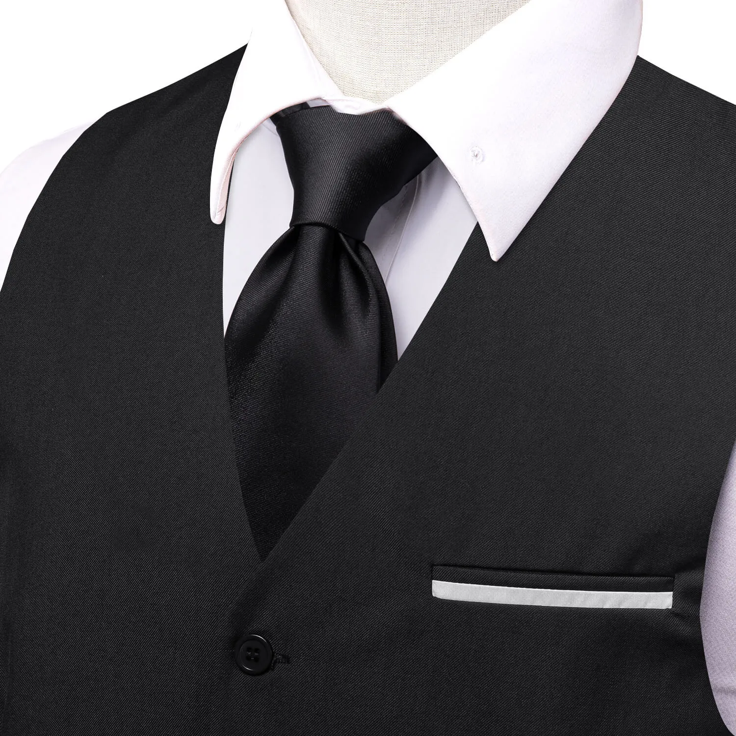 Ties2you Vest for Men Black Solid Silk Vest Business Dress Waistcoat sold by Ties2You product image thumbnail 3
