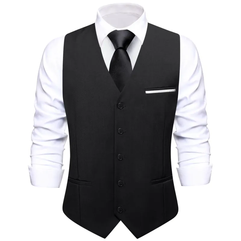 Ties2you Vest for Men Black Solid Silk Vest Business Dress Waistcoat sold by Ties 2 You