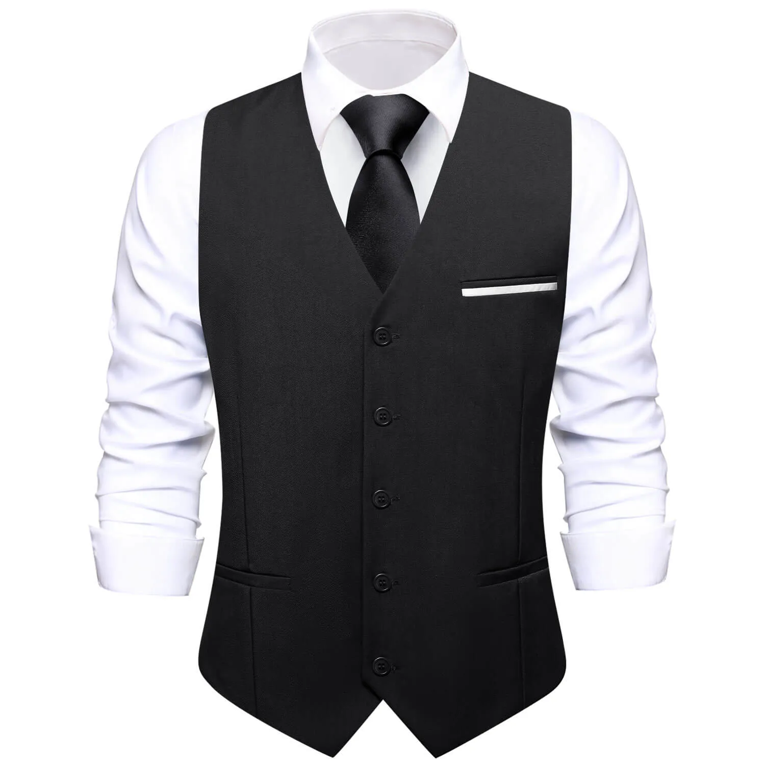 Ties2you Vest for Men Black Solid Silk Vest Business Dress Waistcoat sold by Ties2You