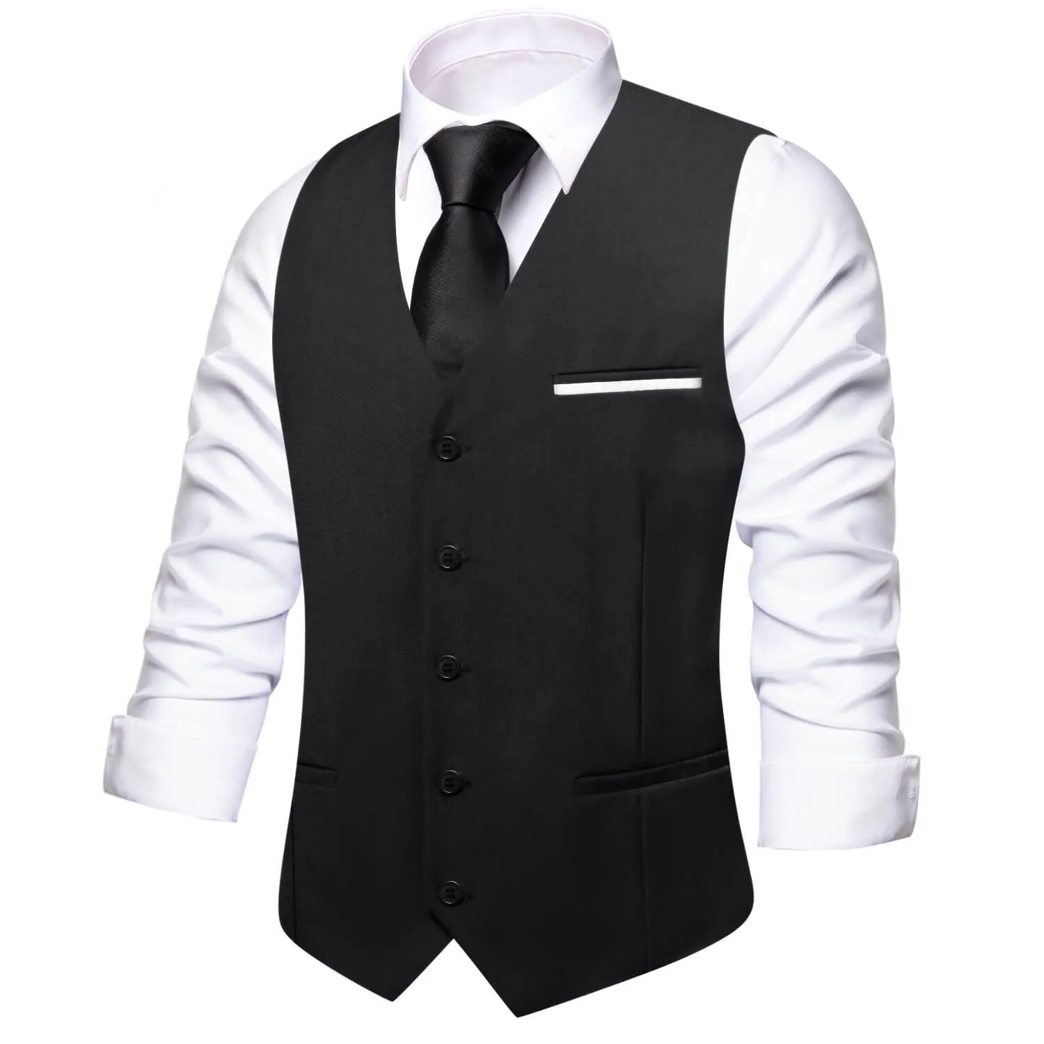 Ties2you Vest for Men Black Solid Silk Vest Business Dress Waistcoat sold by Ties2You product image thumbnail 2