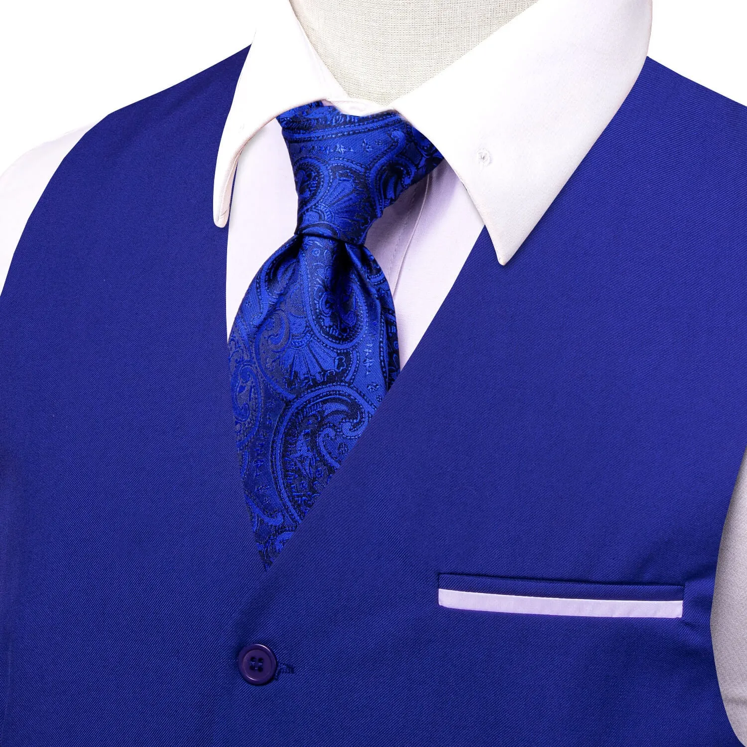 Ties2you Men's Formal Vest Cobalt Blue Solid Silk Vest sold by Ties2You product image thumbnail 3