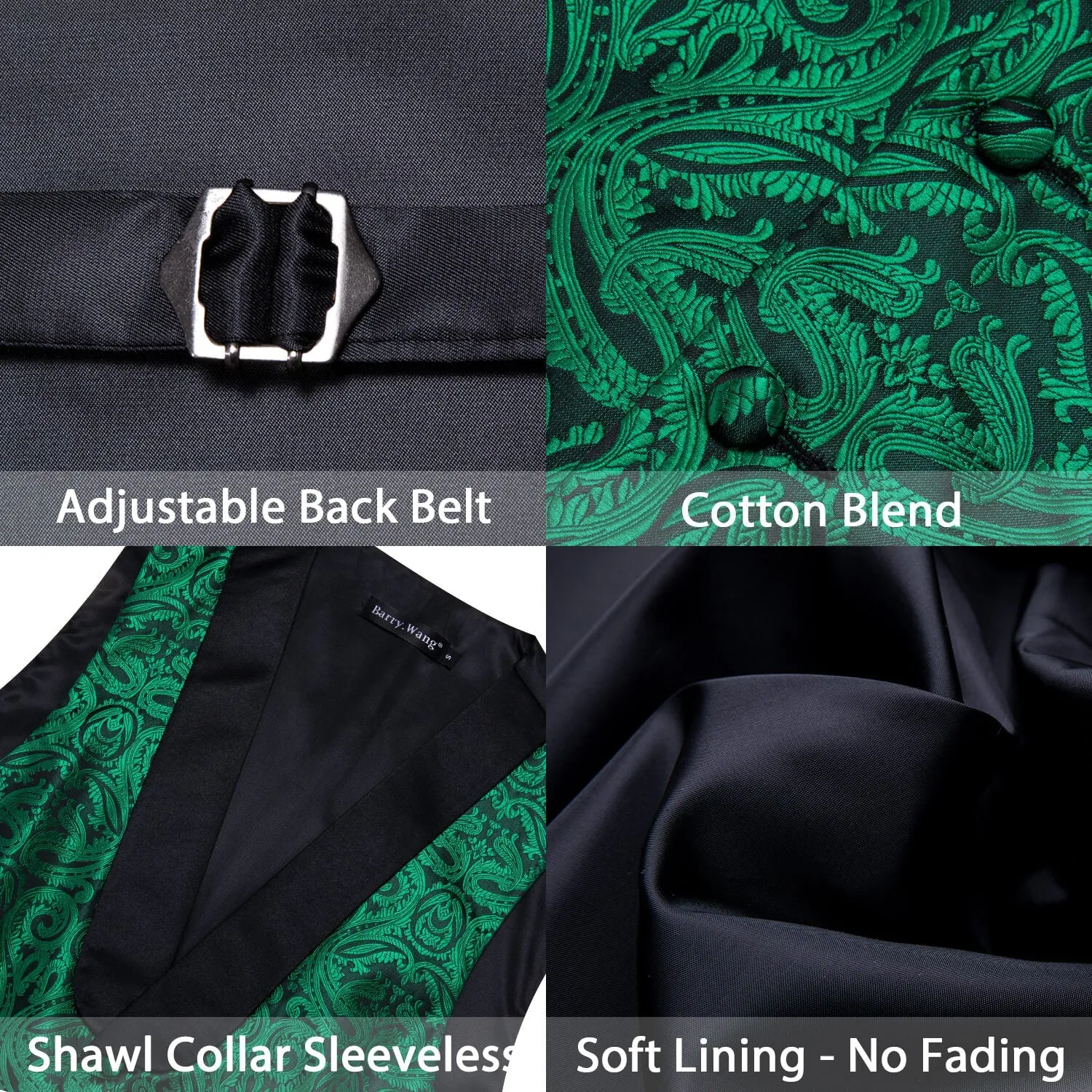 Ties2you Men's Vest Forest Green Paisley Shawl Collar Silk Vest Tie Set sold by Ties2You product image thumbnail 5