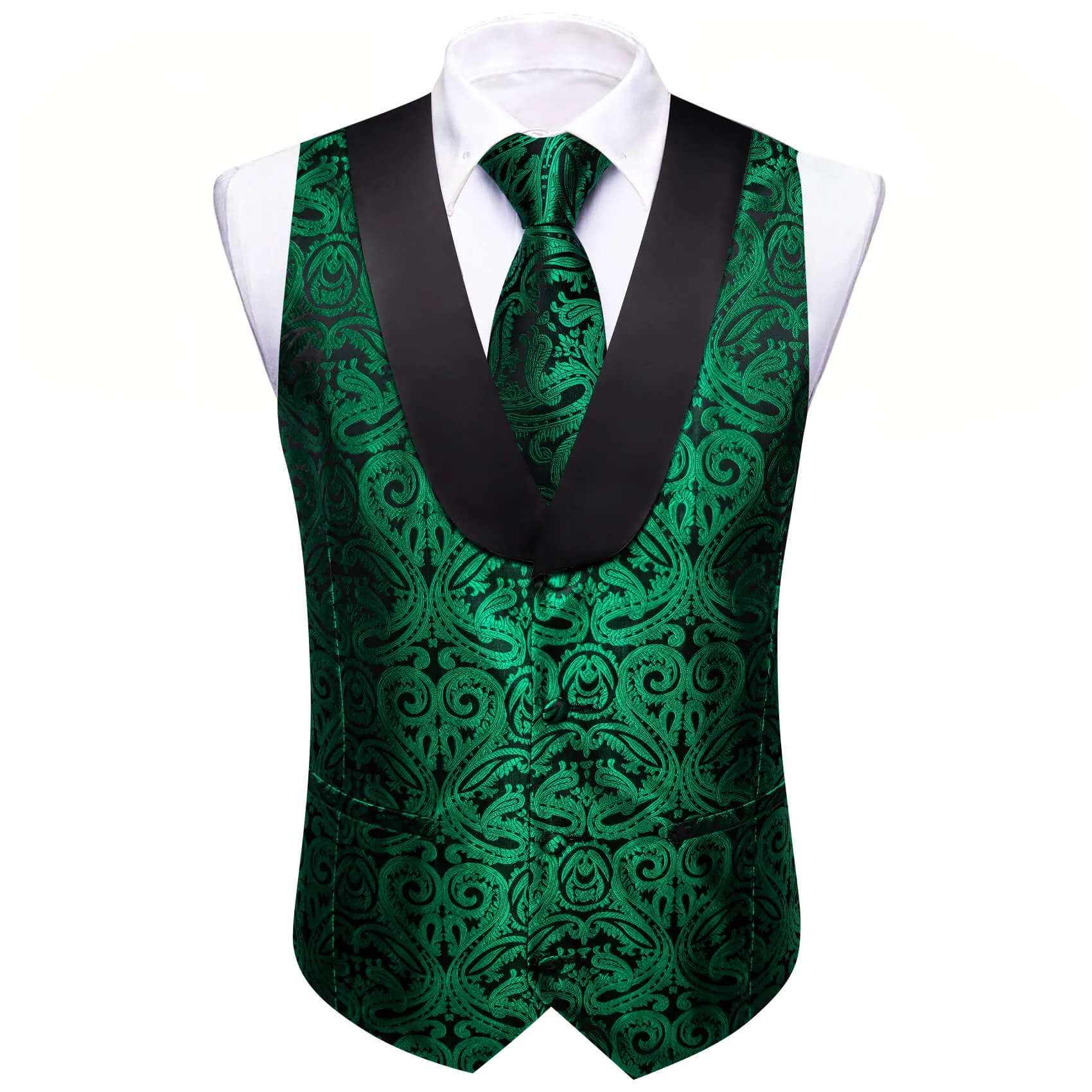 Ties2you Men's Vest Forest Green Paisley Shawl Collar Silk Vest Tie Set sold by Ties2You product image thumbnail 3