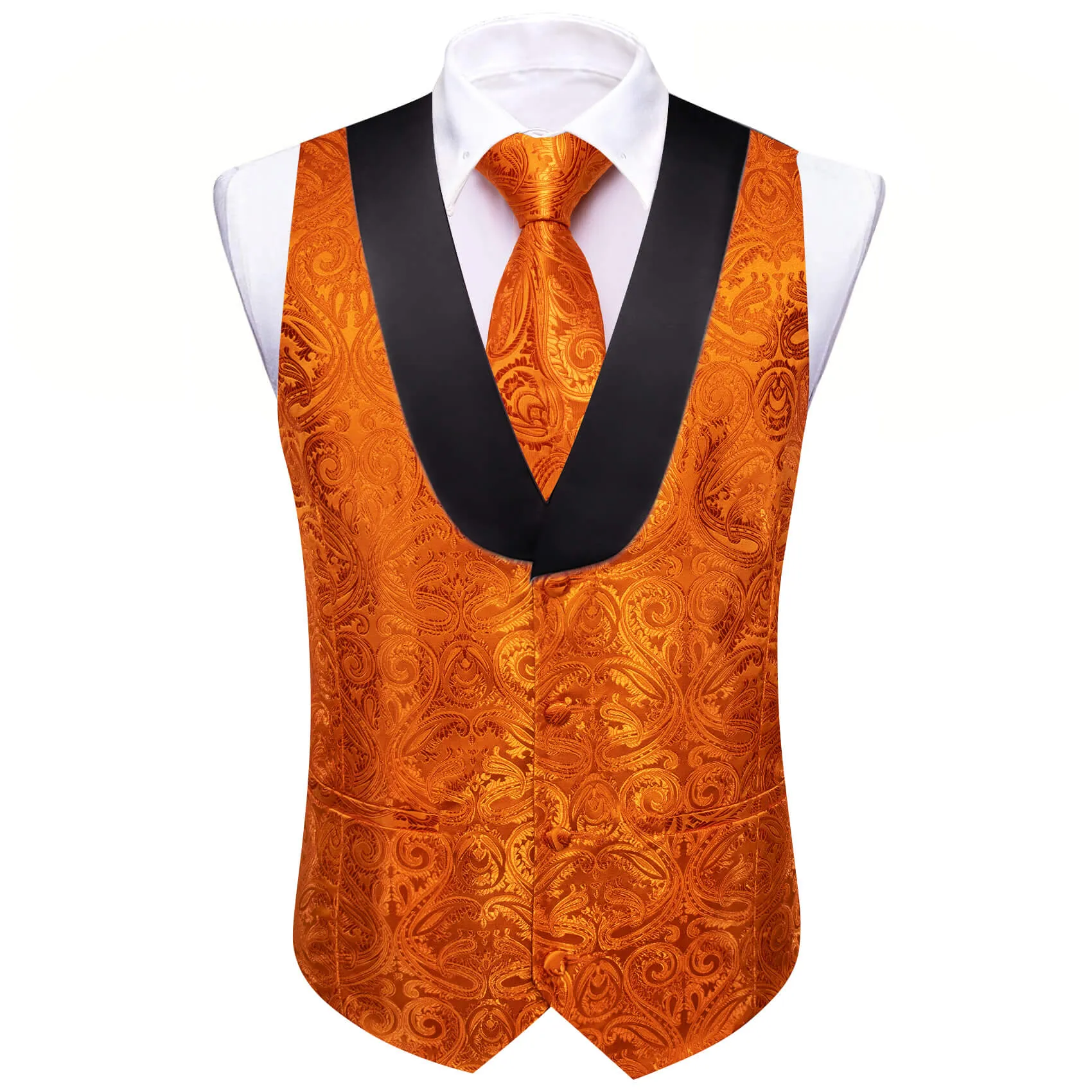 Ties2you Mens Shawl Collar Dress Vest Orange Paisley Suit Vest Tie Hanky Cufflinks Set sold by Ties2You product image thumbnail 3