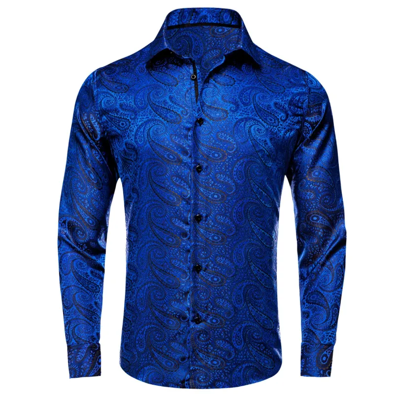 Ties2you Shirt for Men Cobalt Blue Jacquard Woven Paisley Silk Shirt sold by Ties2You