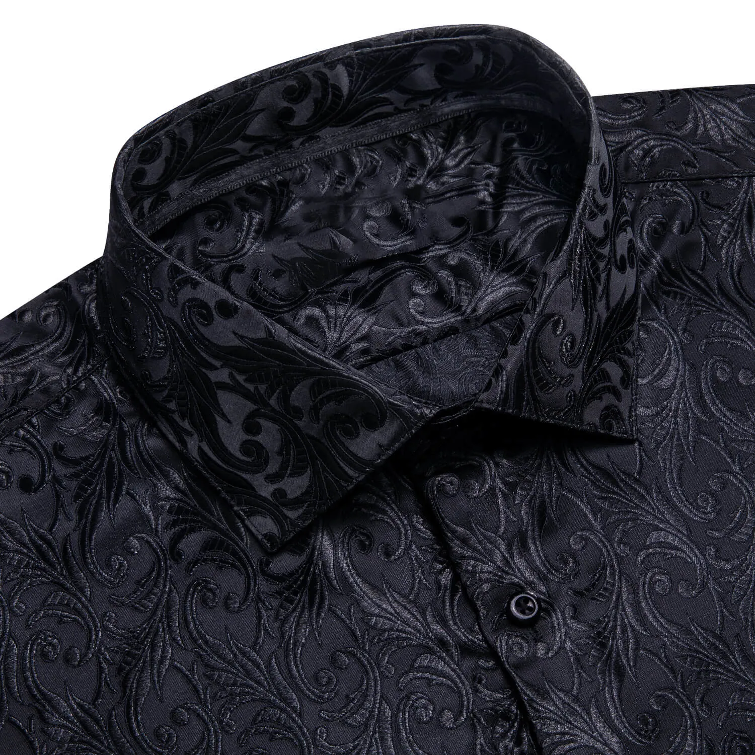 Ties2you Mens Black Dress Shirt Floral Silk Long Sleeve Button Down Shirt sold by Ties2You product image thumbnail 4