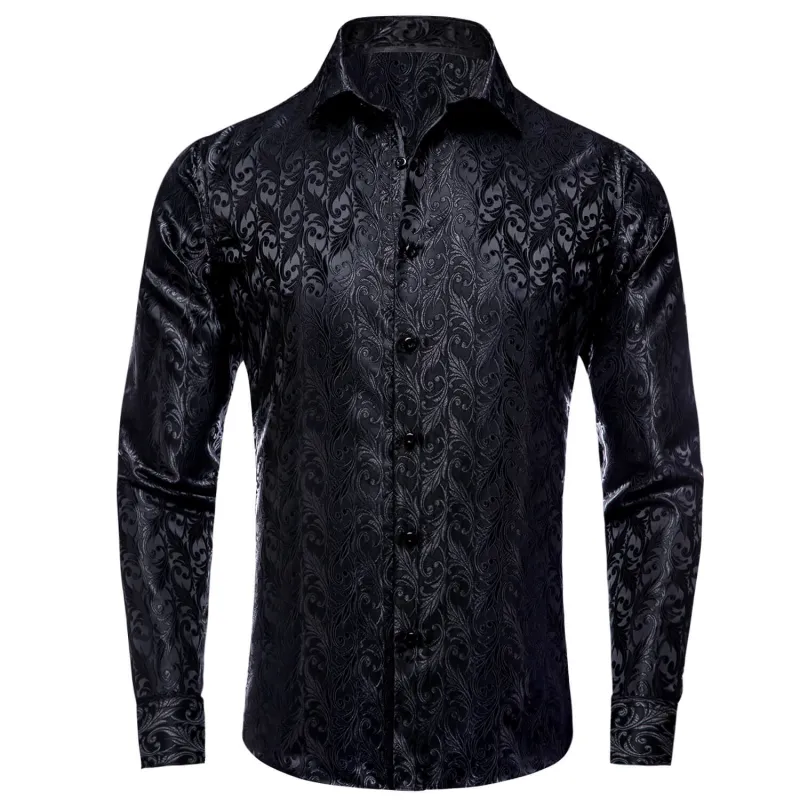 Ties2you Mens Black Dress Shirt Floral Silk Long Sleeve Button Down Shirt sold by Ties2You