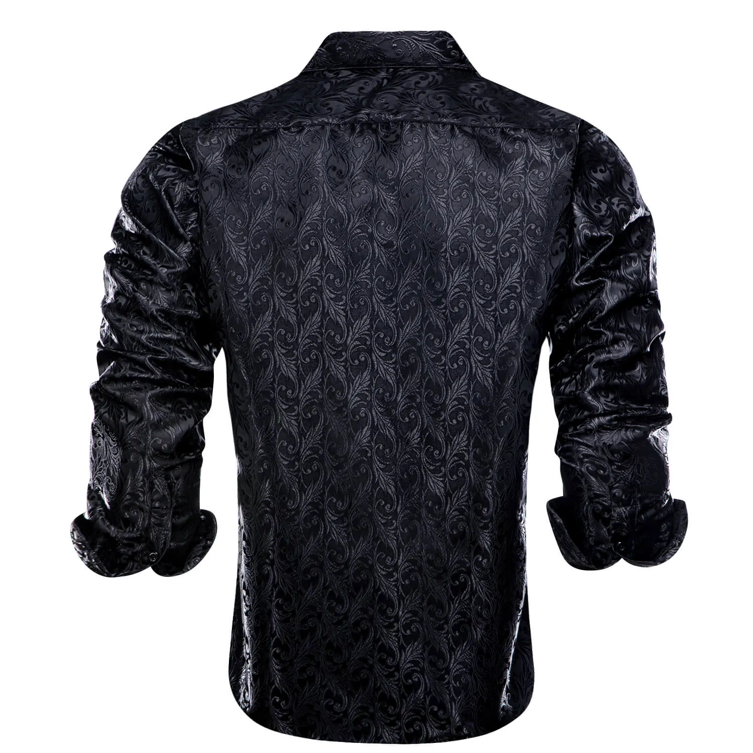Ties2you Mens Black Dress Shirt Floral Silk Long Sleeve Button Down Shirt sold by Ties2You product image thumbnail 3