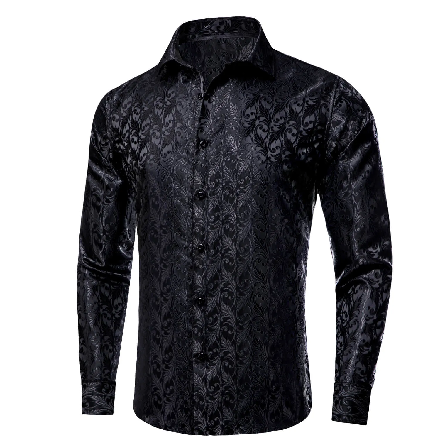 Ties2you Mens Black Dress Shirt Floral Silk Long Sleeve Button Down Shirt sold by Ties2You product image thumbnail 2