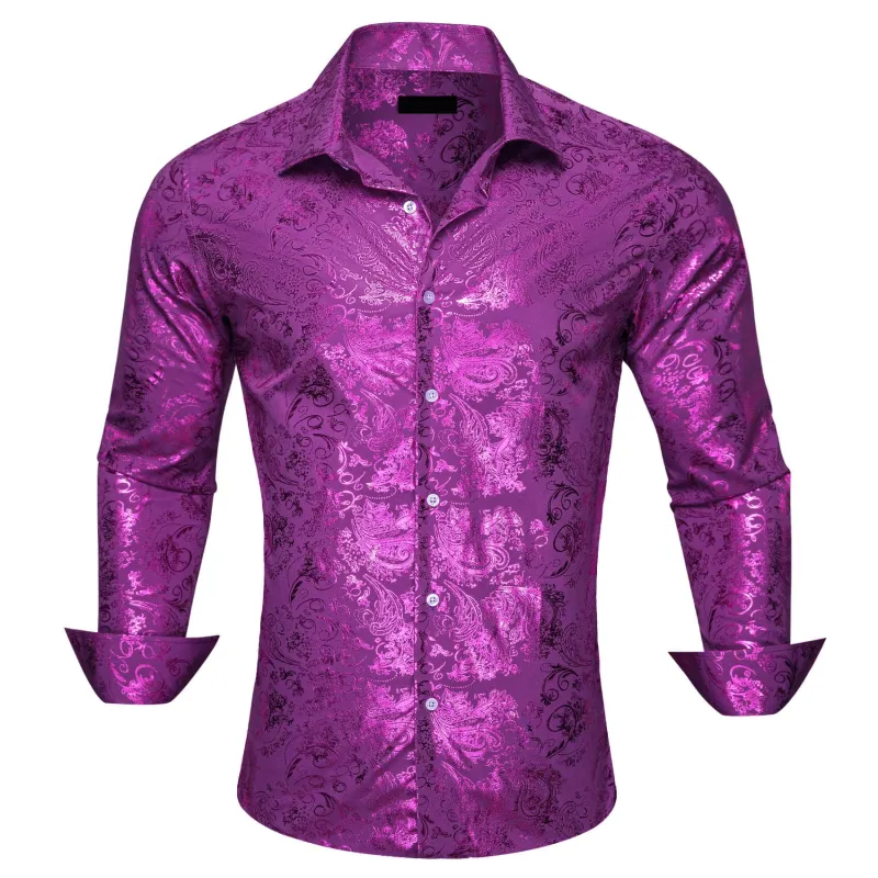 Ties2you Bronzing Shirt Orchid Purple Jacquard Floral Men's Silk Shirt sold by Ties2You