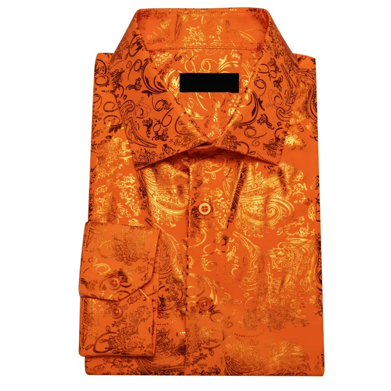 Ties2you Buttoned Down Shirt Bronzing Floral Fire Orange Men's Silk Shirt sold by Ties2You