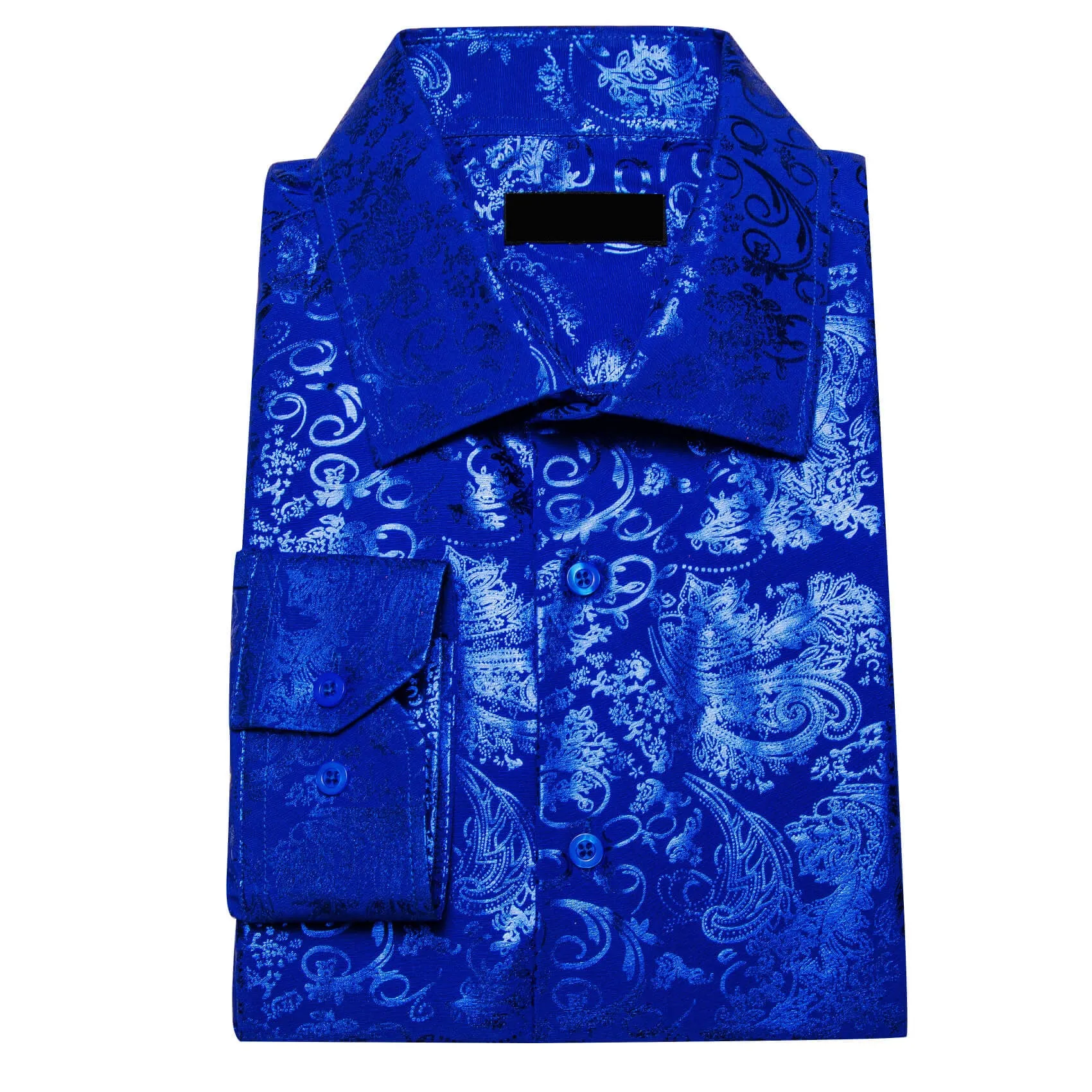 Ties2you Men's Shirt Cobalt Blue Bronzing Floral Button Down Silk Long Sleeve Shirt sold by Ties2You product image thumbnail 3