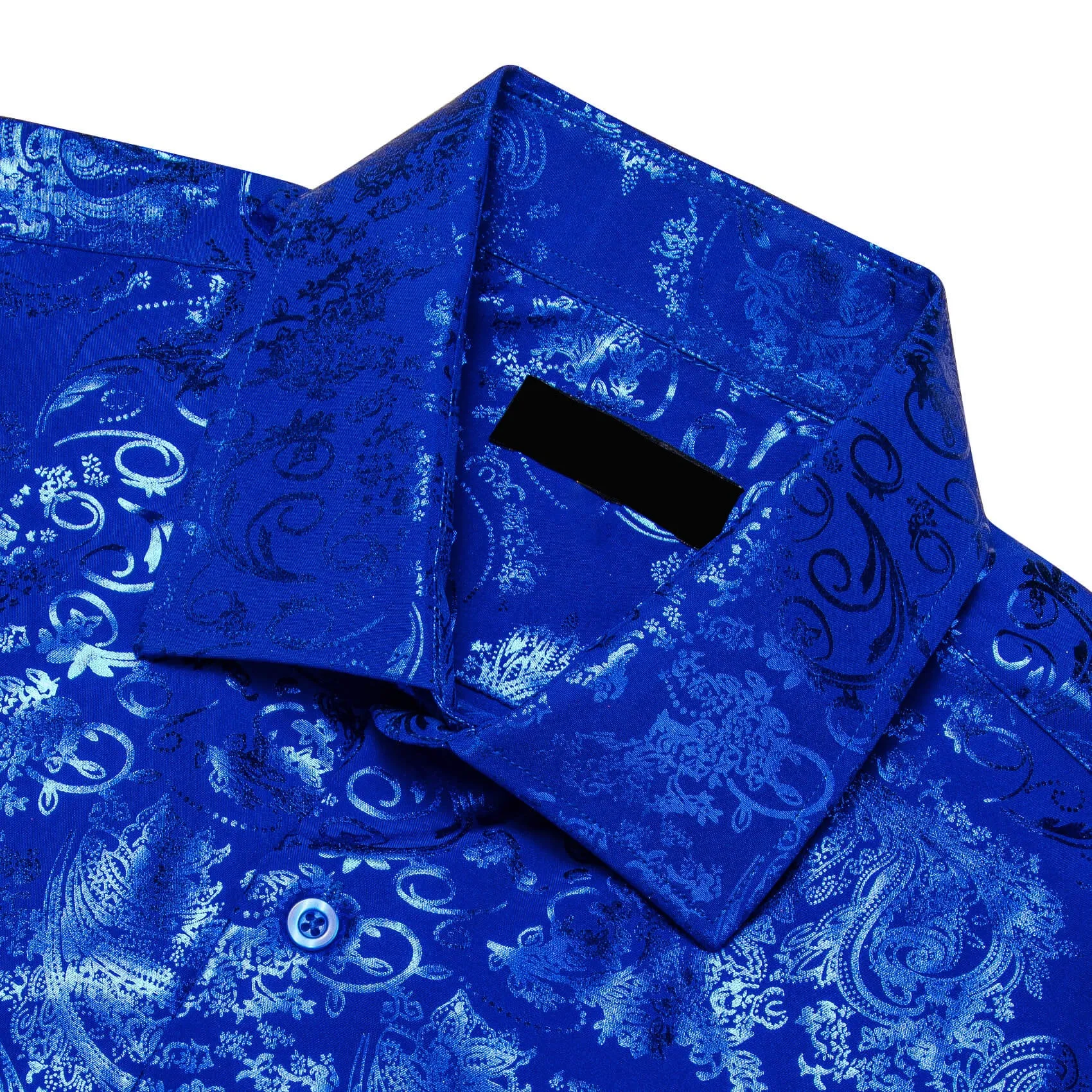 Ties2you Men's Shirt Cobalt Blue Bronzing Floral Button Down Silk Long Sleeve Shirt sold by Ties2You product image thumbnail 4