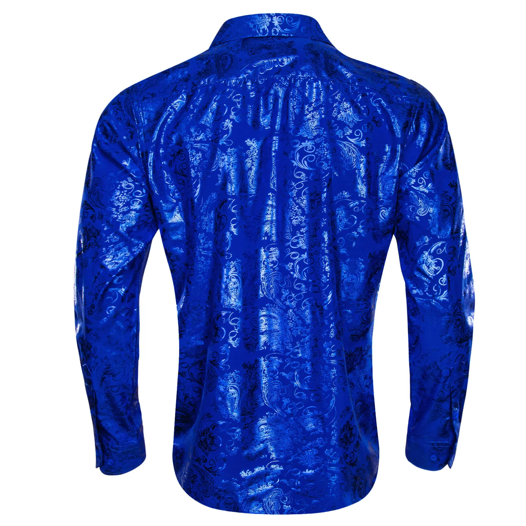 Ties2you Men's Shirt Cobalt Blue Bronzing Floral Button Down Silk Long Sleeve Shirt sold by Ties2You product image thumbnail 5