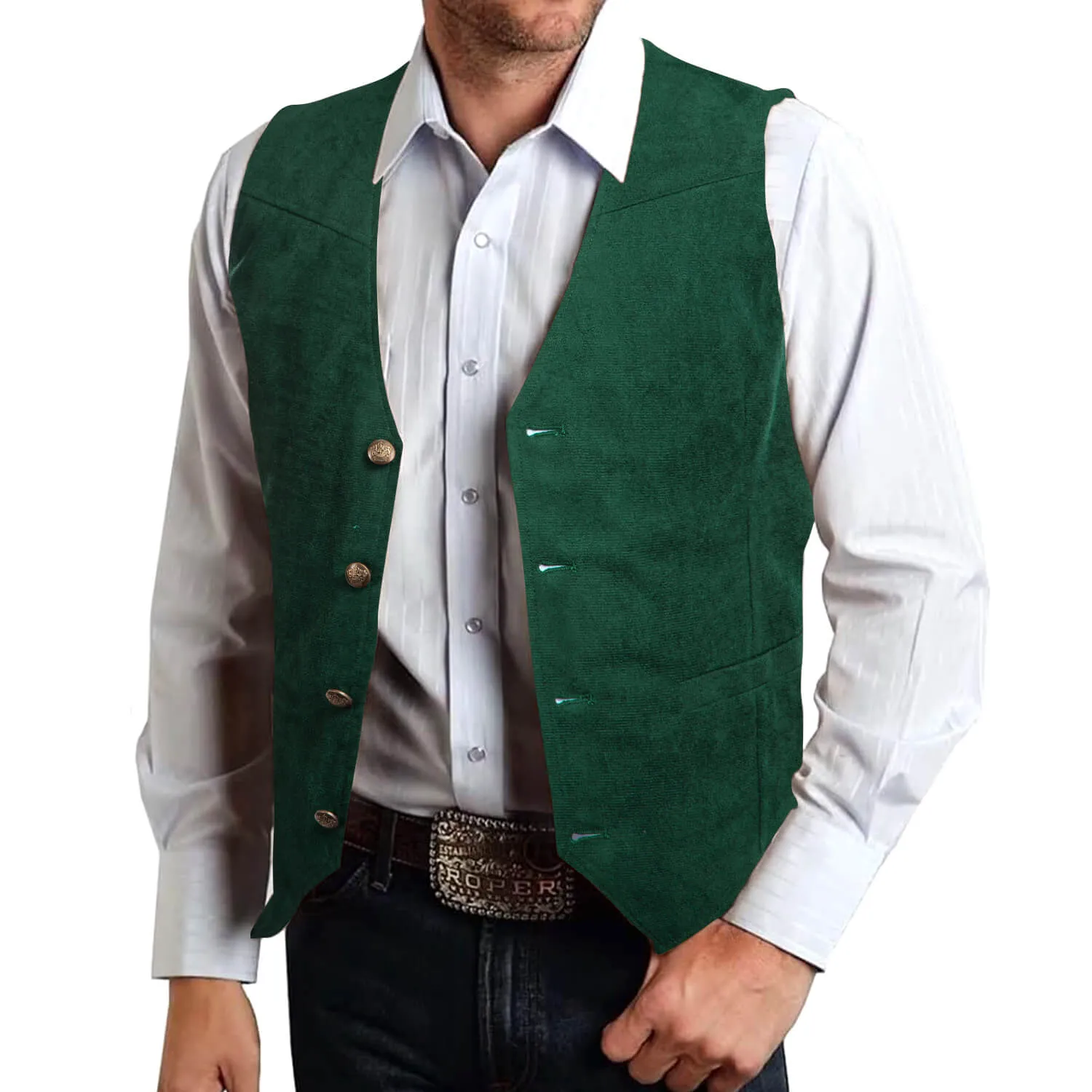 Ties2you Button Vest Dark Green Suede Solid Men's Single Vest Classic sold by Ties2You product image thumbnail 2