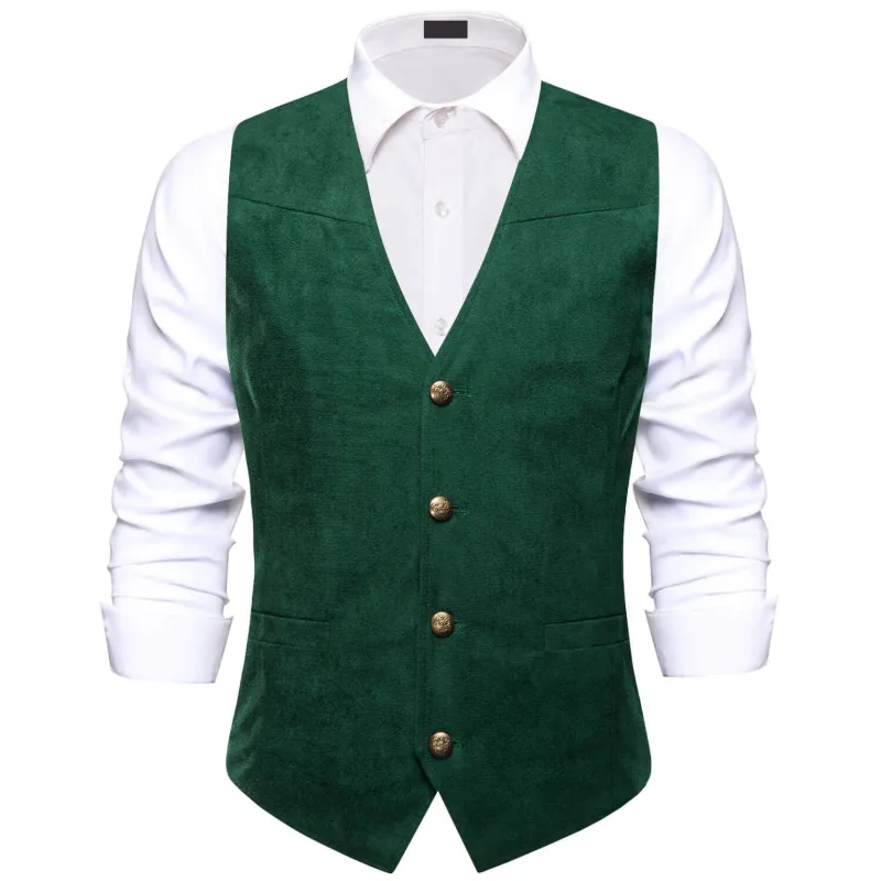 Ties2you Button Vest Dark Green Suede Solid Men's Single Vest Classic sold by Ties2You