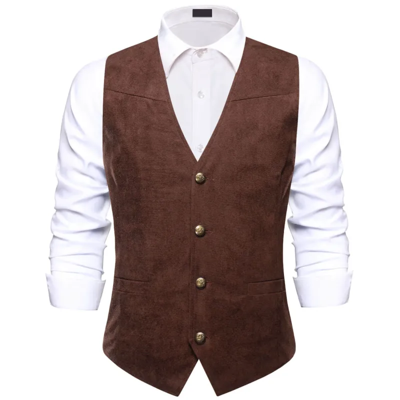 Ties2you Men's Vest Saddle Brown Suede Solid Single Vest sold by Ties2You
