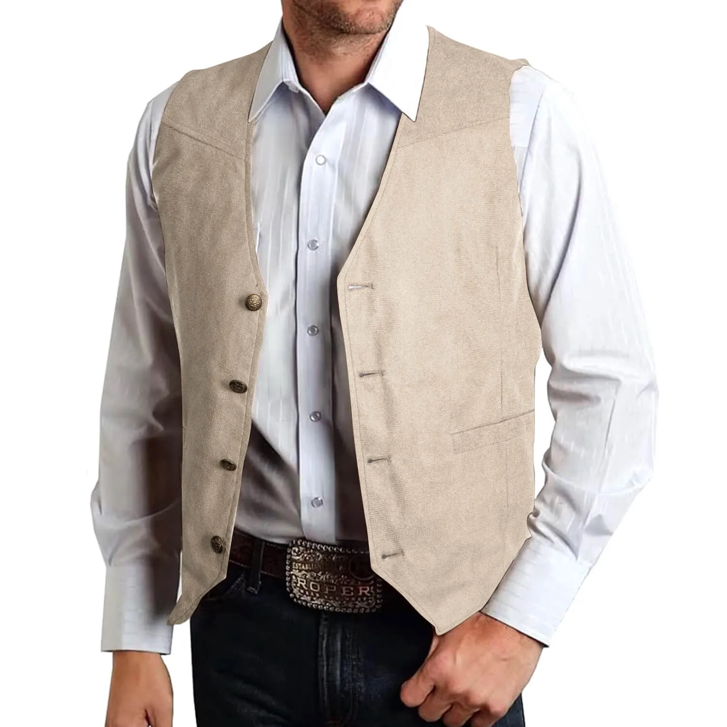 Ties2you Men's Suede Leather Vest Solid Light Camel Style Dress Vest Waistcoat sold by Ties2You product image thumbnail 2