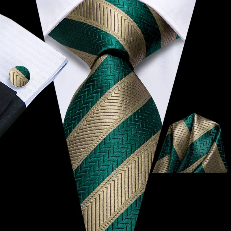 Ties2you Mens Tie Teal Green Brown Stripes Tie Hanky Cufflinks Set sold by Ties2You