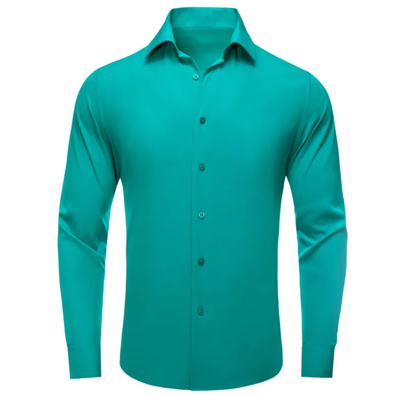 Ties2you Mens Silk Aqua Dress Shirt Solid Casual Button Down Long Sleeve Shirt sold by Ties2You