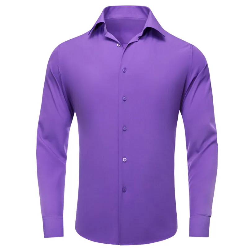 Ties2you Button Down Shirt Silk Solid Medium Purple Men's Long Sleeve Shirt sold by Ties2You