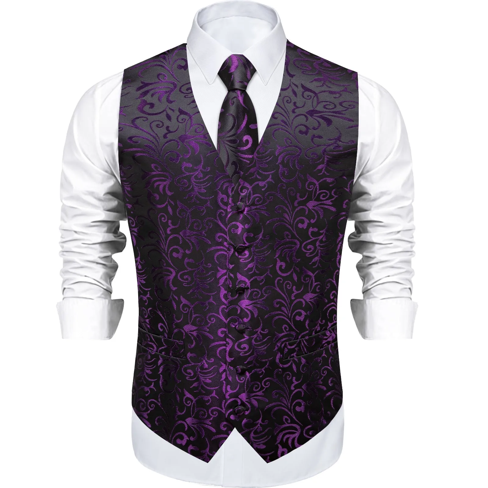 Ties2you Purple Floral Suit Vest Mens Black Prom Formal Waistcoat Tie Hanky Cufflinks Set sold by Ties2You product image thumbnail 4