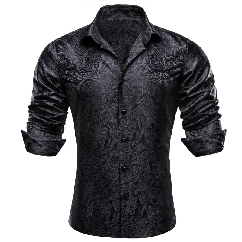 Classic Black Paisley Silk Formal Casual Men's Long Sleeve Dress Shirt sold by Ties2You