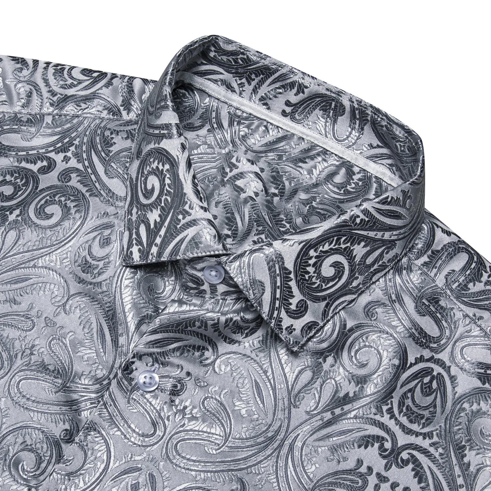 Ties2you Mens Silver 70s Disco Shirt Paisley Long Sleeve Button Down Shirt sold by Ties2You product image thumbnail 3