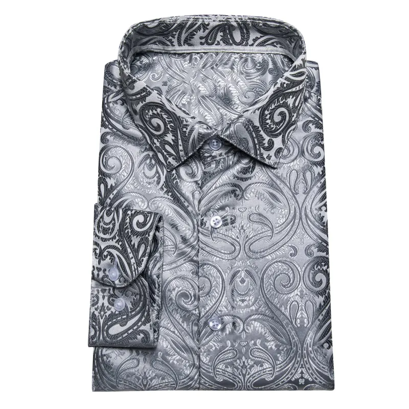 Ties2you Mens Silver 70s Disco Shirt Paisley Long Sleeve Button Down Shirt sold by Ties2You